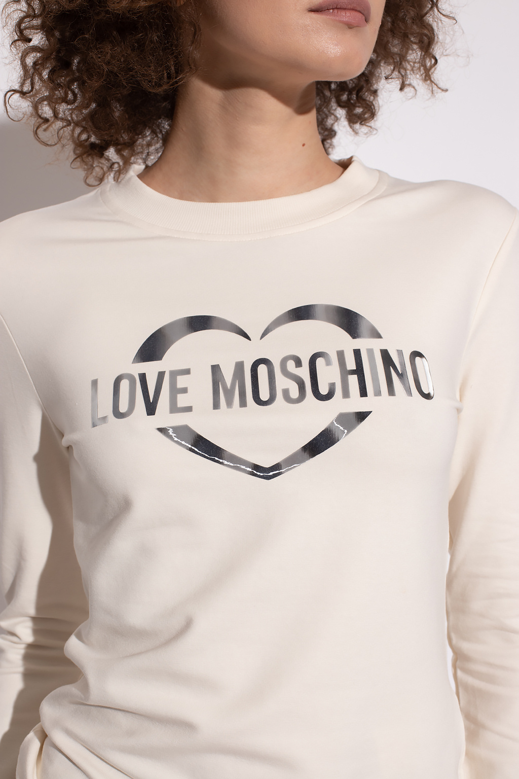 Love moschino white sweatshirt best sale